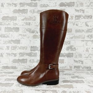 LAUREN RALPH LAUREN Madisen Brown Leather Embossed LRL Logo Boots T 74
